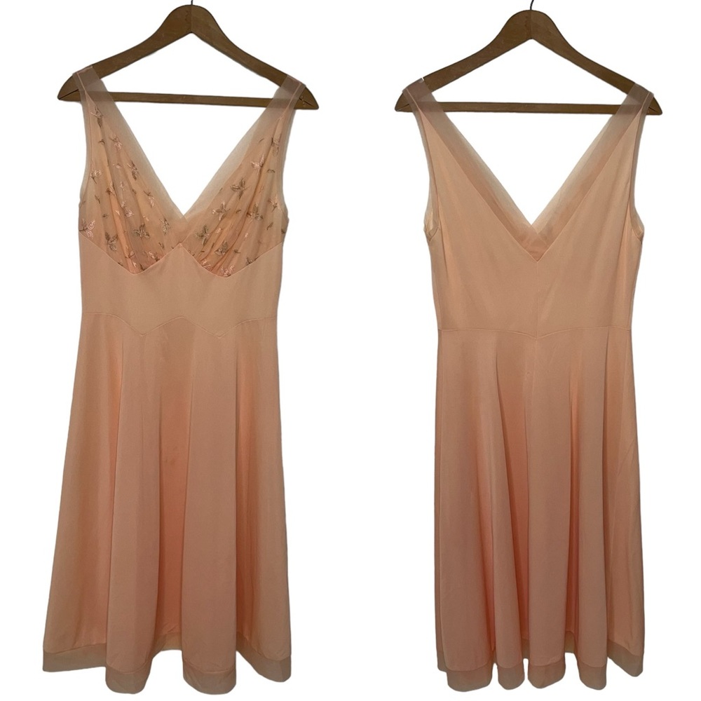 VTG 50-60s Vanity Fair Peach V Neck Embroidered Floral Slip Dress Nightgown